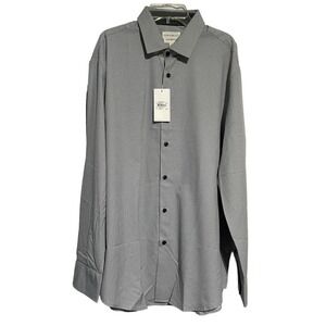 Con.Struct Mens XL Grey Black Micro Dot 4-Way Stretch No Iron Dress Shirt NWT